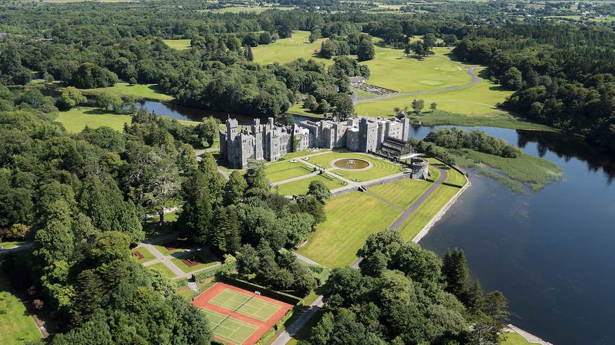Aerial view of Ashford Castle in Co Mayo